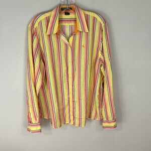 LRL Linen Striped Button Up  Spring Summer Shirt Size Large